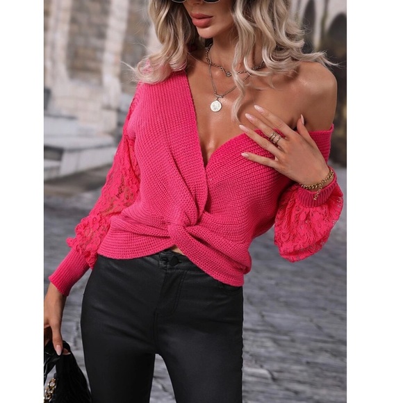 Hot Pink Twist Back Reversible Sweater - Picture 2 of 6